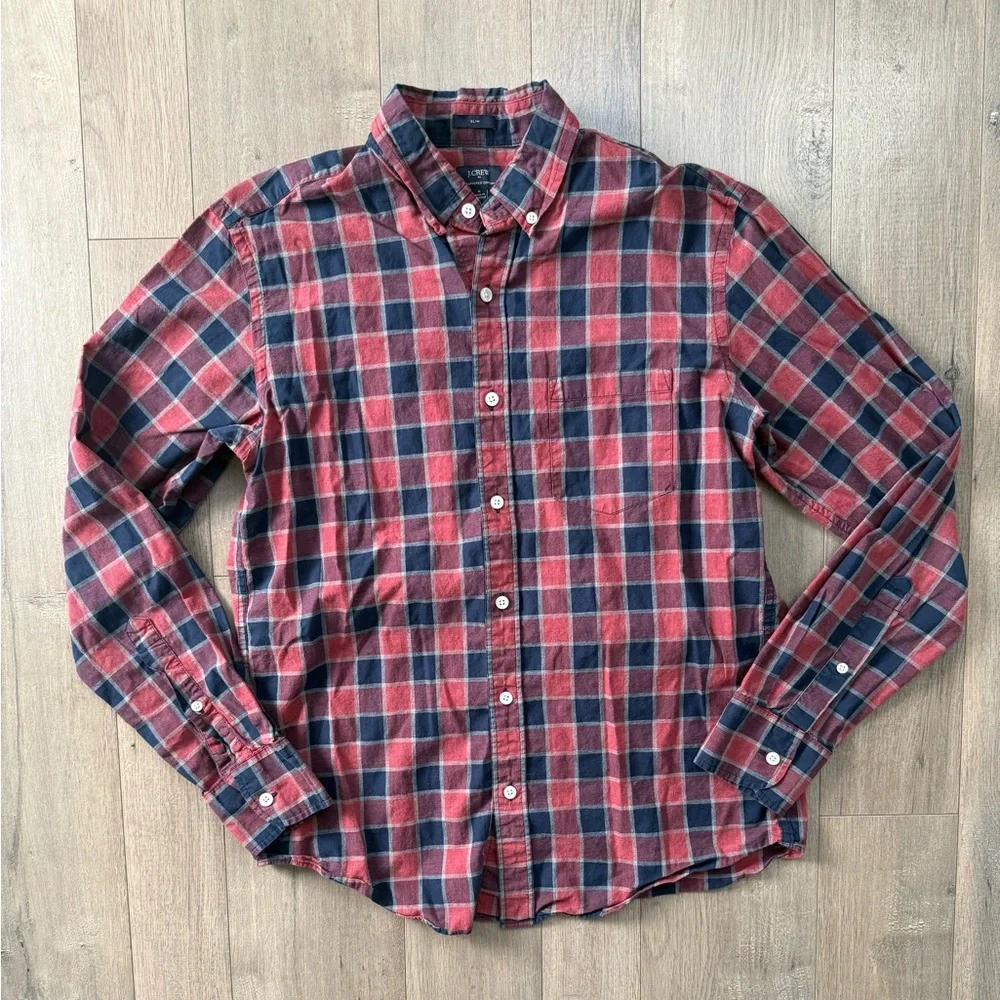 J. Crew Red and Navy Checkered Shirt
